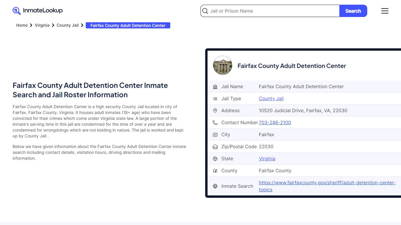 Fairfax County Adult Detention Center Inmate Search, Jail Roster ...